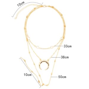 Fashion Multilayer Crescent Moon Choker Necklace With Bead Chain Initial Necklace Pendant On Neck Beads For Jewelry Making