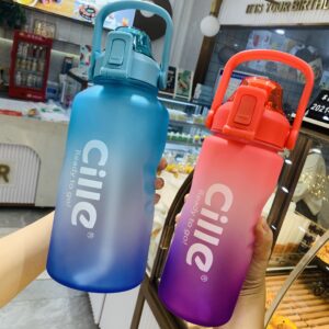 Plastic Water Cup, Large Capacity Gradient Cup, Outdoor Sports Fitness Water Bottle, Portable Cup