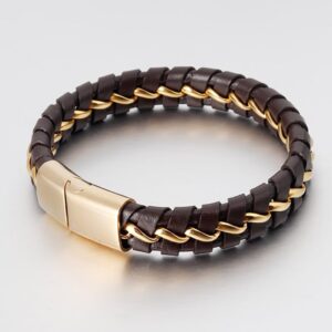 Leather braided black men's leather bracelet