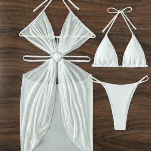 Women's Solid Color Split Swimsuit Three-piece Bikini